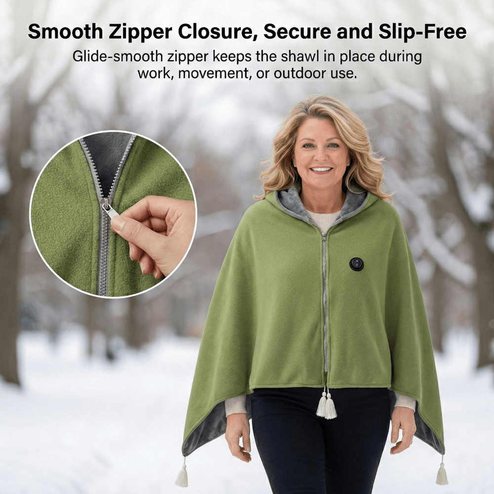 8-Zone USB Heated Shawl in A-Class Cotton, 150 x 80 cm with Zipper | Even 8-Zone Heated Cotton Shawl | Heated Blankets