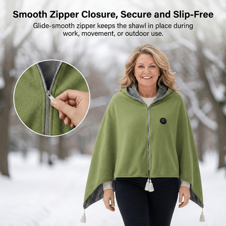 8-Zone USB Heated Shawl in A-Class Cotton, 150 x 80 cm with Zipper | Even 8-Zone Heated Cotton Shawl | Heated Blankets