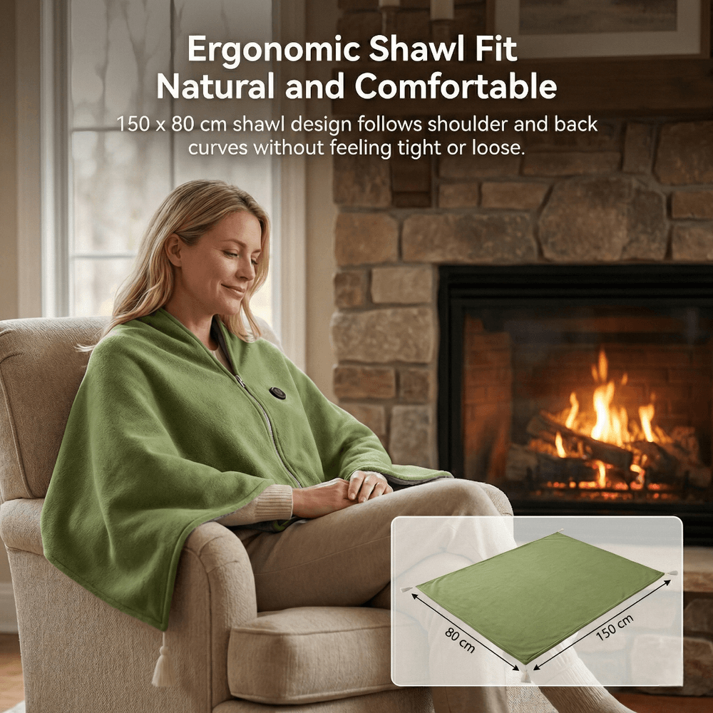 8-Zone USB Heated Shawl in A-Class Cotton, 150 x 80 cm with Zipper | Even 8-Zone Heated Cotton Shawl | Heated Blankets
