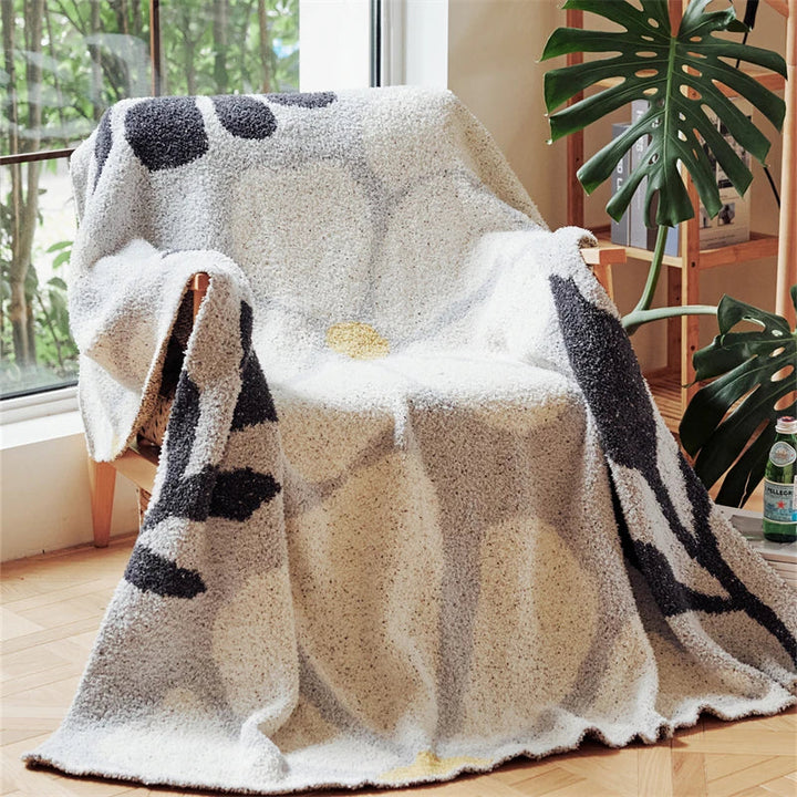 Boho Floral Leaves Microfiber Jacquard Knitted Throw Blanket | Boho Floral Knit Comfort | Throw Blankets