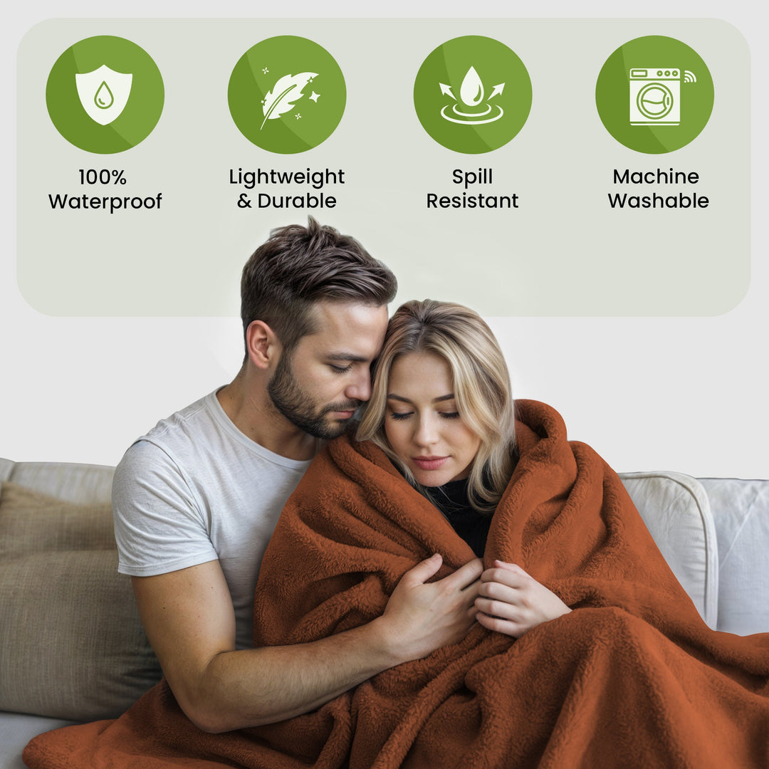 Waterproof Adult Blanket in Soft Fabric, Four Sizes and Nine Colours | Waterproof Protection for Bedding | Throw Blankets