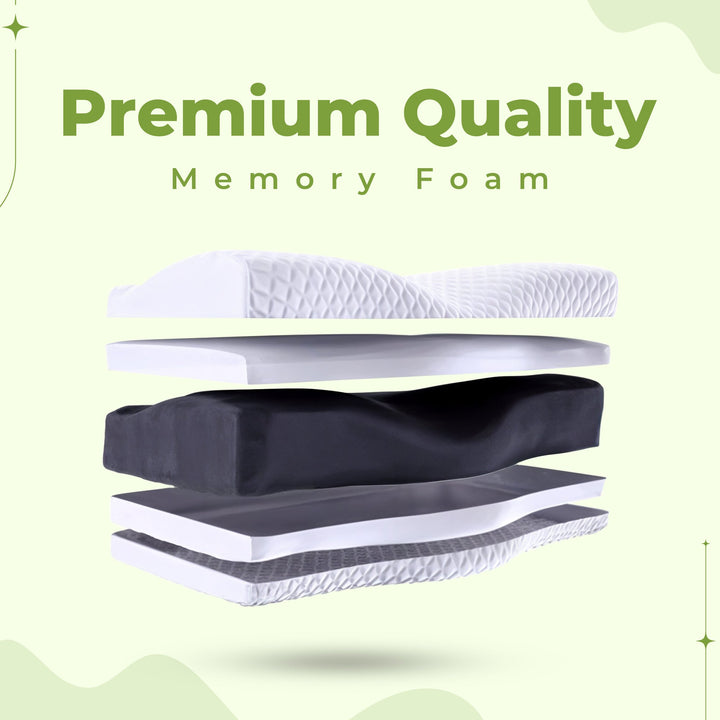 Contoured Memory Foam Cervical Pillow with Washable Cover, 60 x 35 cm | Contoured Support, Two Heights | Bed Pillows
