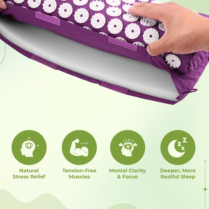 Acupressure Mat and Pillow Set for Relaxation, in Purple, Green or Black | Calming Pressure-Point Mat Set | Acupressure Mats