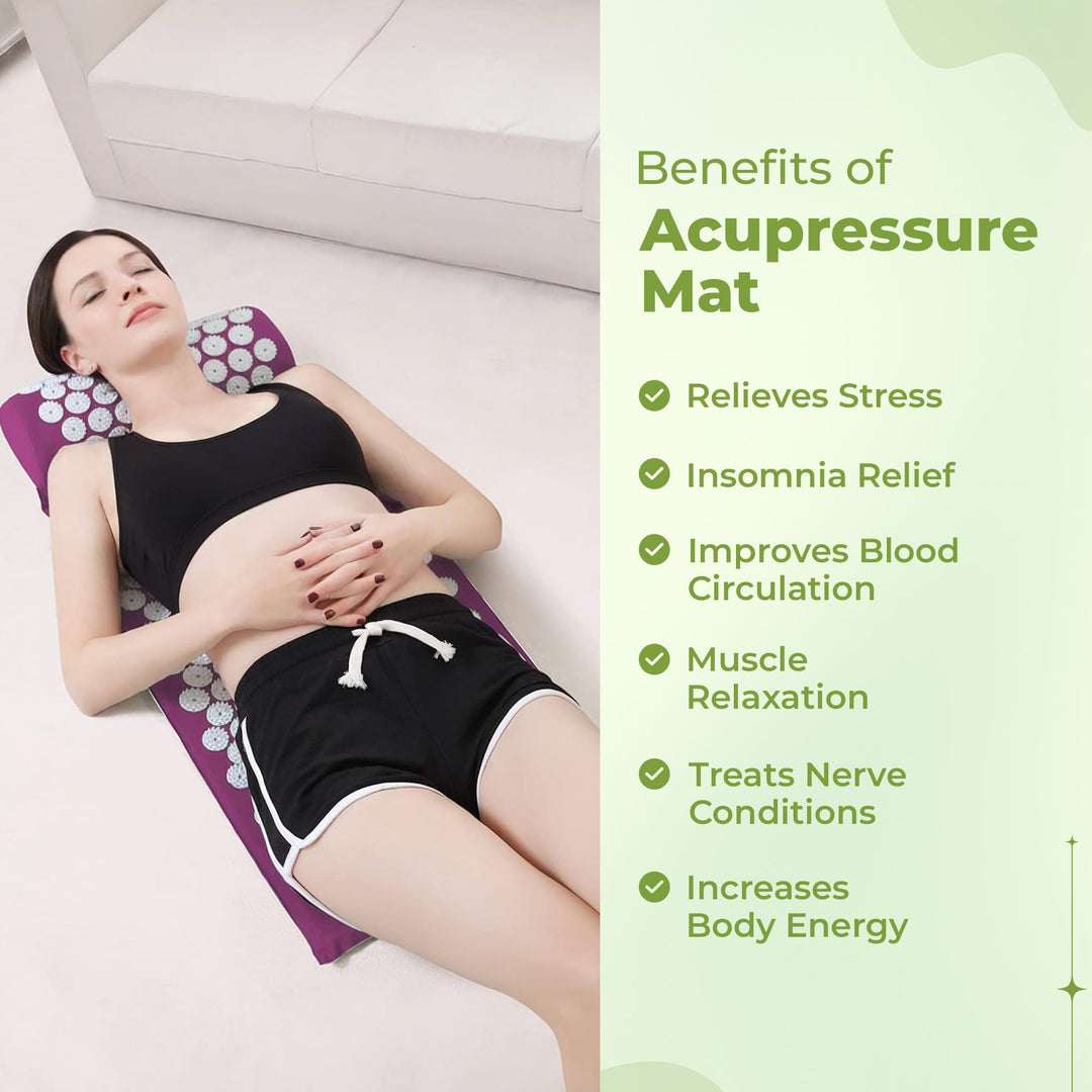 Acupressure Mat and Pillow Set for Relaxation, in Purple, Green or Black | Calming Pressure-Point Mat Set | Acupressure Mats
