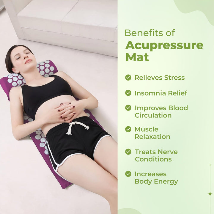 Acupressure Mat and Pillow Set for Relaxation, in Purple, Green or Black | Calming Pressure-Point Mat Set | Acupressure Mats