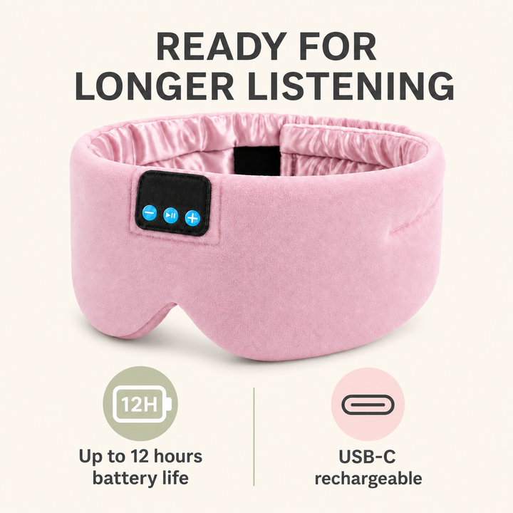 Bluetooth Sleep Mask with Headphones, Silk Lining and USB-C Charging | Silky Sleep Mask with Audio | Sleep Masks