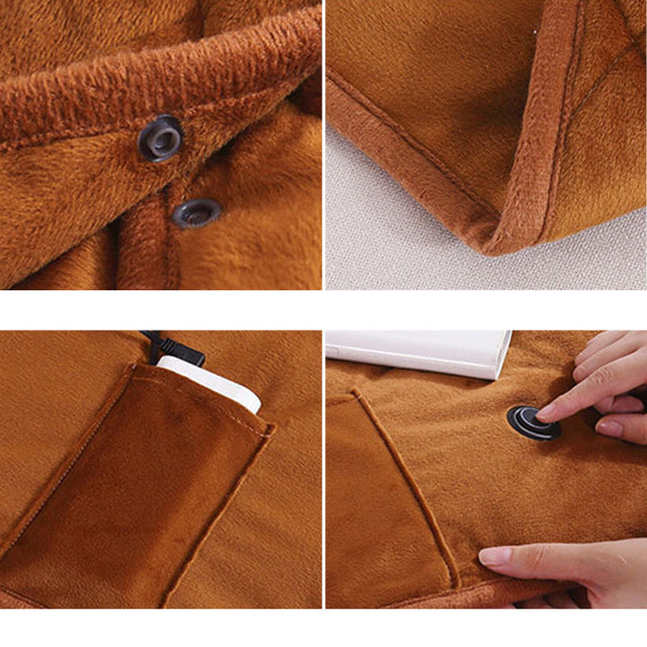 Portable USB Heated Blanket with Three Heating Elements and Power Bank Pocket | Even Heat with Three Elements | Heated Blankets