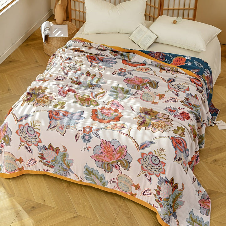 Reversible Vintage Floral Cotton Throw Blanket, Garden Tapestry | Vintage Garden Tapestry | Throw Blankets