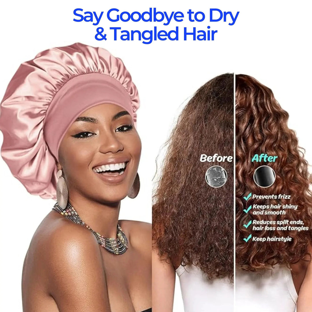 Double Layer Satin Sleep Bonnet with Soft Elastic Band and Wide Brim | Smoother Hair by Morning | Sleep Bonnets