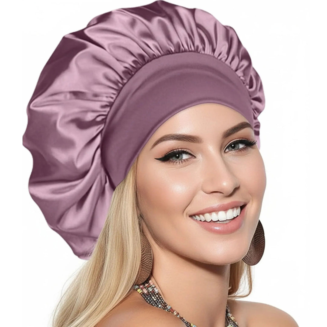 Double Layer Satin Sleep Bonnet with Soft Elastic Band and Wide Brim | Smoother Hair by Morning | Sleep Bonnets