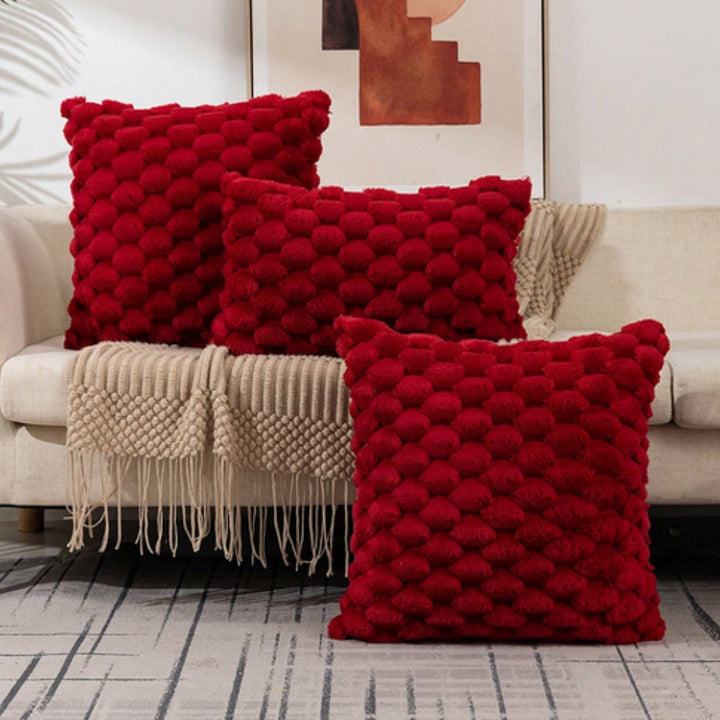 Marshmallow Plush Cushion Cover with 3D Grid Texture and Zipper | Puffy 3D Plush Cushion Covers | Cushion Covers