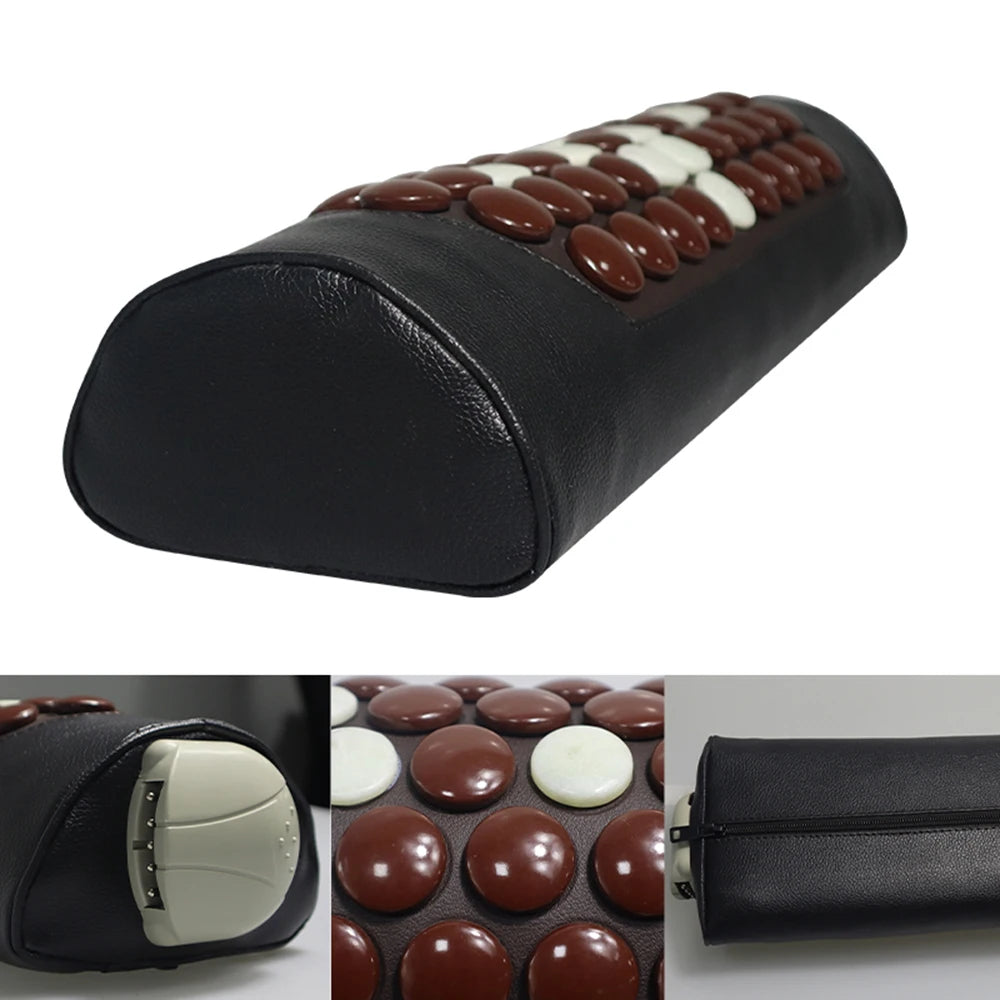 Heated Neck Pillow with Stone Surface and Wired Temperature Controller | Warm Stone Roll for Your Neck | Heated Neck Pillows