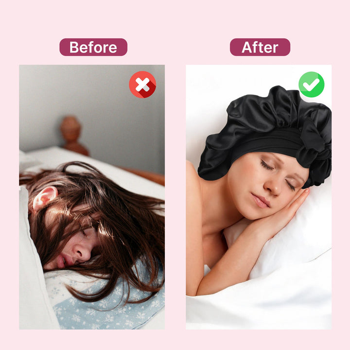 Double-Layer Silk Sleep Bonnet with Adjustable Strap for All Hair | Protect Your Hair Overnight | Hair Bonnets