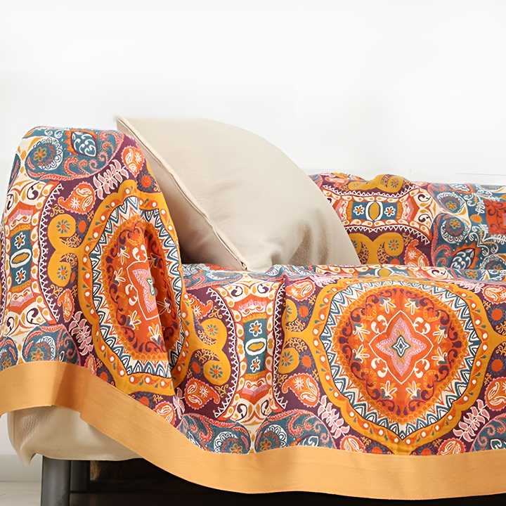 Sunrise Boho Reversible Cooling Cotton Blanket, Double Sided | Cooling Side, Knitted Side | Throw Blankets