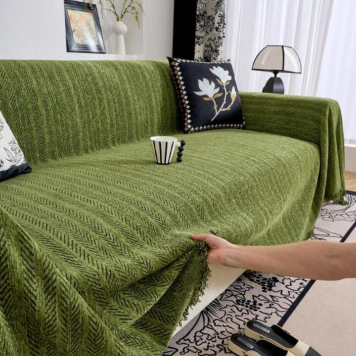 Heavyweight Chenille Herringbone Sofa Cover with Tassels, Non Slip | Herringbone Chenille Sofa Throw | Sofa Covers