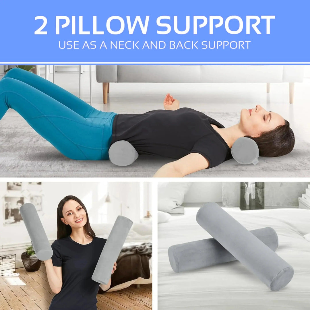 Neck Roll Bolster Pillows, Set of 2 with Memory Foam Core | Cylinder Pillows for Flexible Positioning | Bolster Pillows