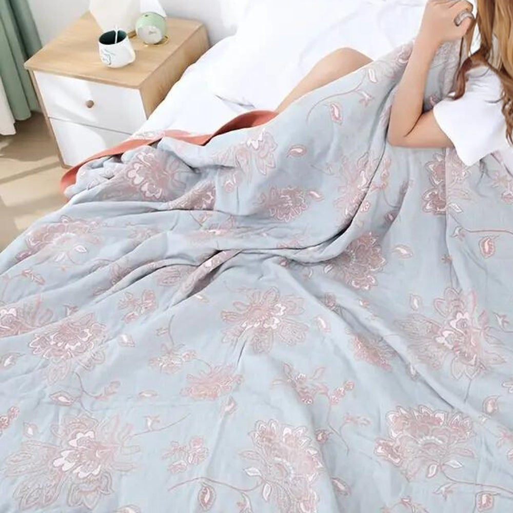 Five-Layer Floral Cotton Gauze Blanket in Throw and Bed Sizes | Five Soft Layers of Cotton Gauze | Throw Blankets