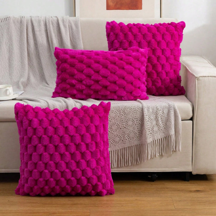 Marshmallow Plush Cushion Cover with 3D Grid Texture and Zipper | Puffy 3D Plush Cushion Covers | Cushion Covers