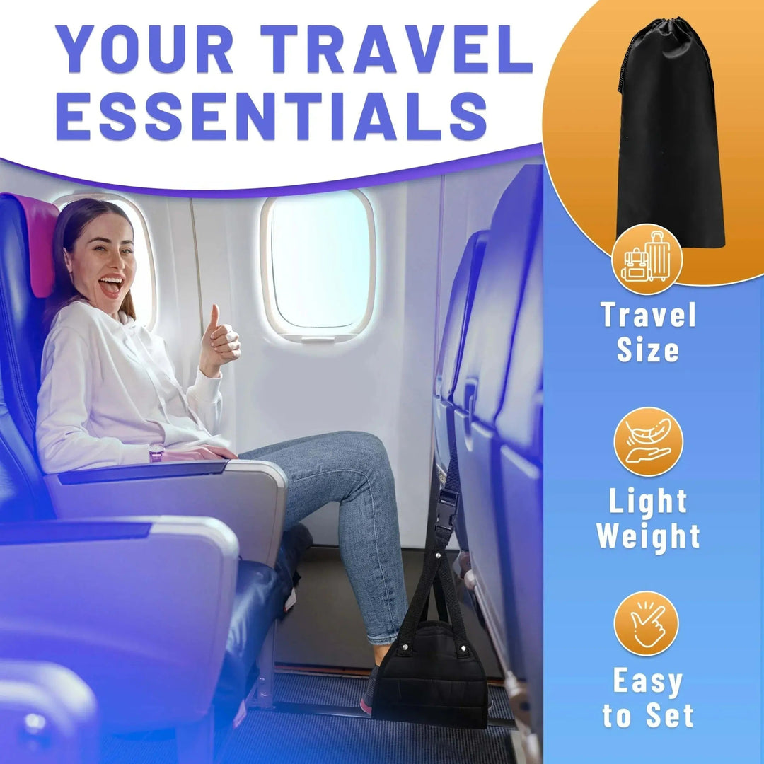 Airplane Foot Hammock with Adjustable Straps for Flights, Trains and Buses | Foot Rest Hammock for Long Trips | Travel Accessories