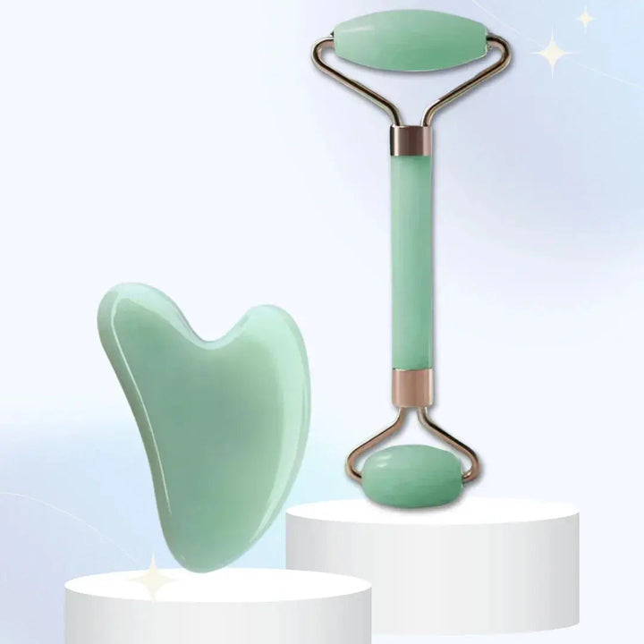 Jade Roller and Gua Sha Set with Natural Stone Tools | Cooling Skincare Ritual | Skincare Tools