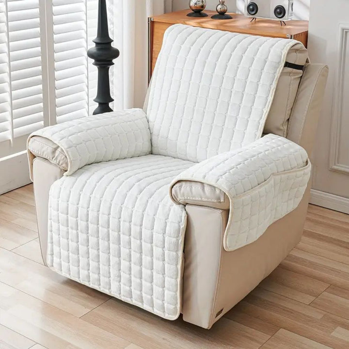 Quilted Non Slip Recliner Cover with Grid Stitching and Side Pocket | Quilted Recliner Cover with Pocket | Recliner Covers