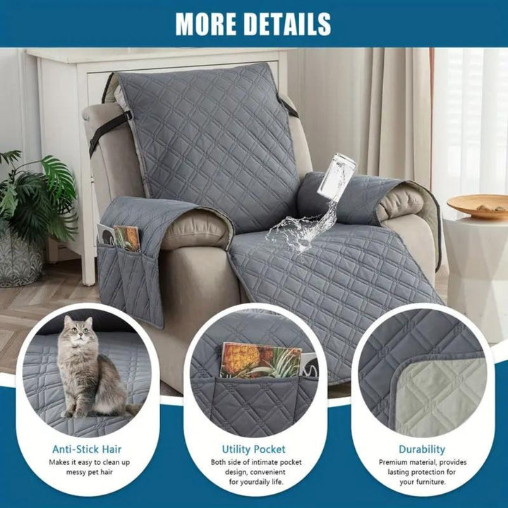 Quilted Waterproof Recliner Slipcover with Side Pocket and Elastic Band | Waterproof Recliner Cover, Fresh Look | Recliner Covers