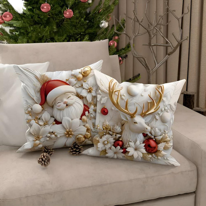 Christmas Velvet Cushion Covers, 4 Pack with Hidden Zip | Four Festive Designs in Velvet | Throw Pillows