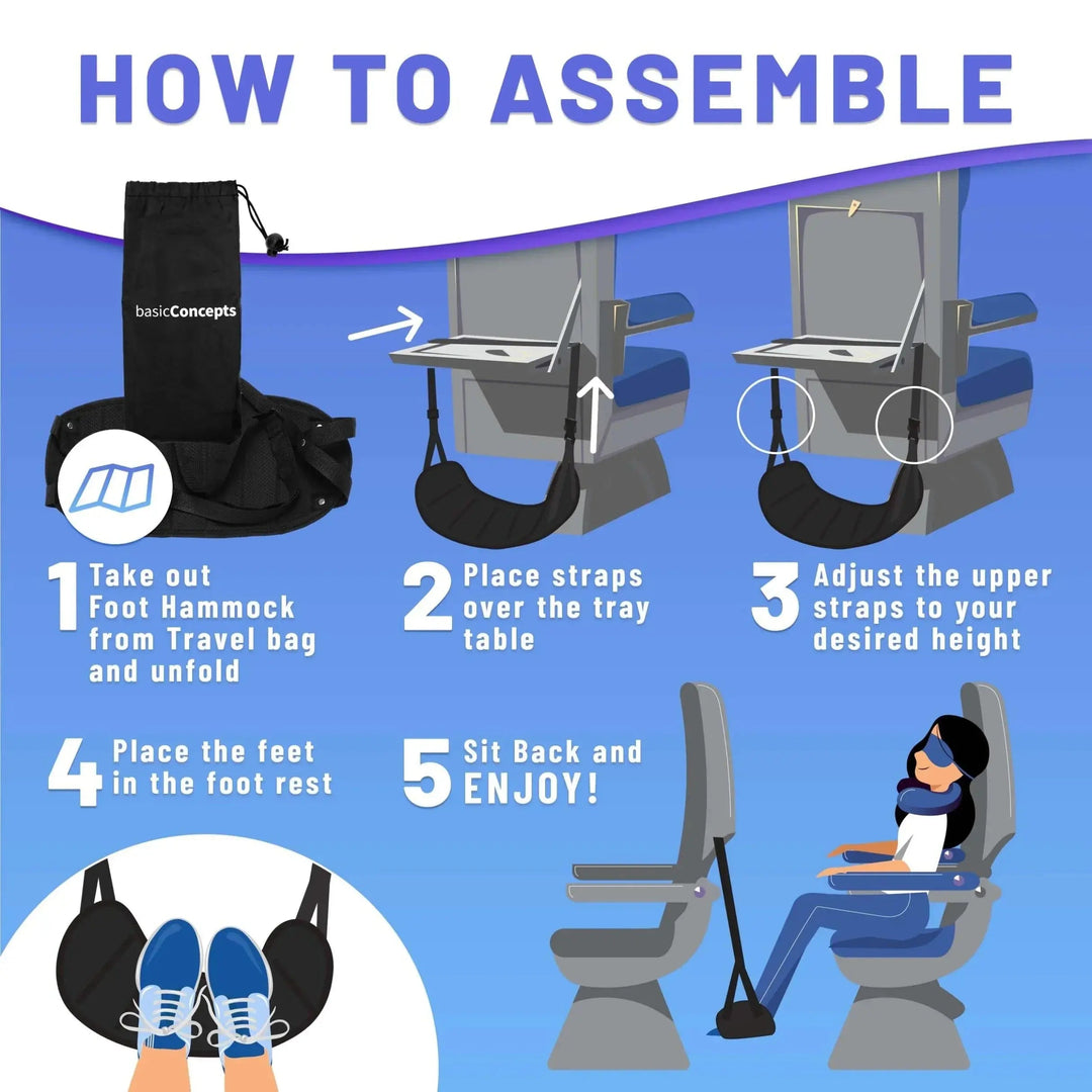 Adjustable Airplane Foot Hammock with Padded Base | Rest Your Feet on Long Flights | Travel Accessories
