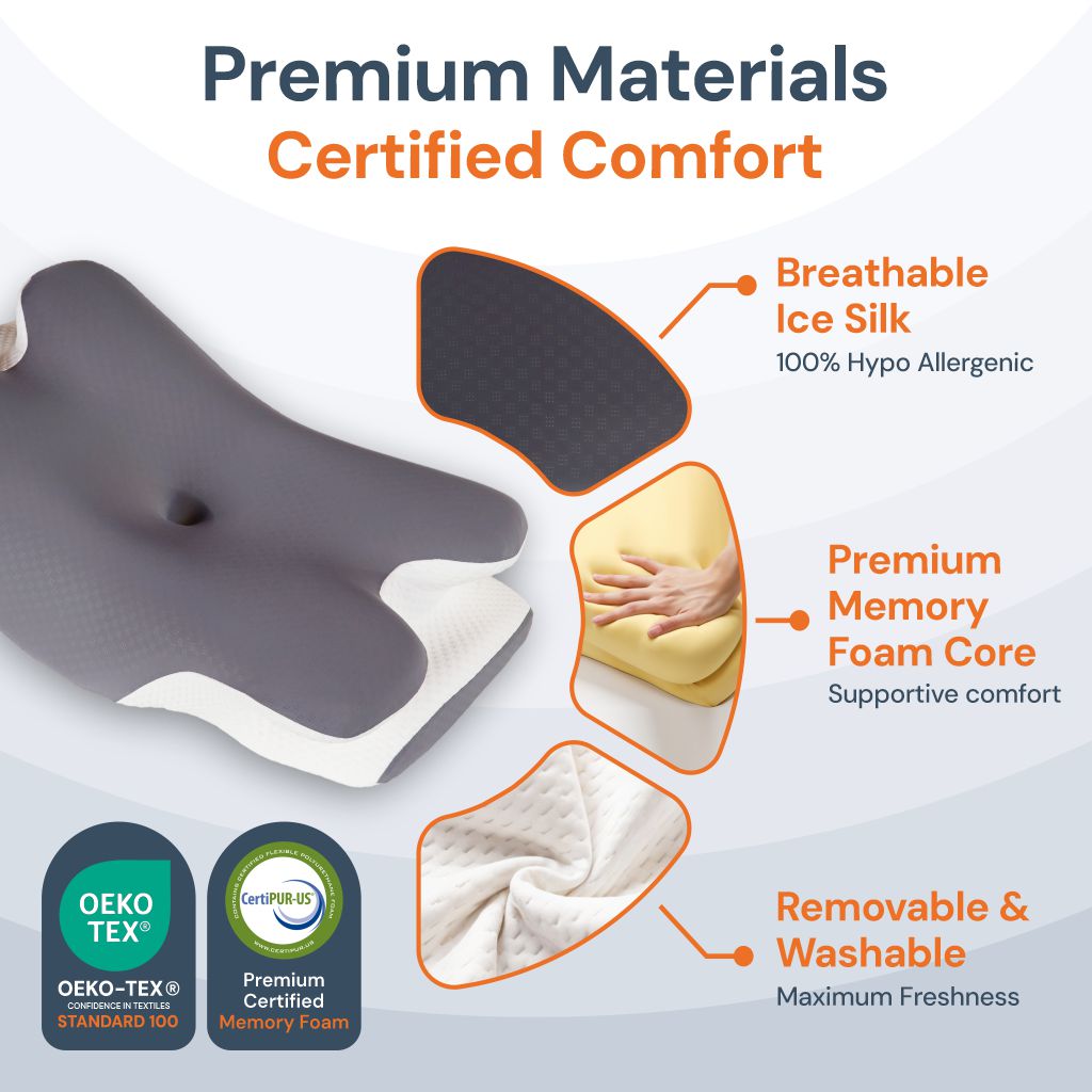 Cervical Pillow with Breathable Ice Silk Pillowcase Included | Cool Comfort From Head to Neck | Bed Pillows