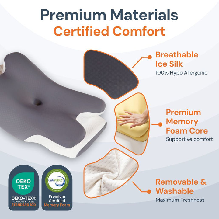Cervical Pillow with Breathable Ice Silk Pillowcase Included | Cool Comfort From Head to Neck | Bed Pillows