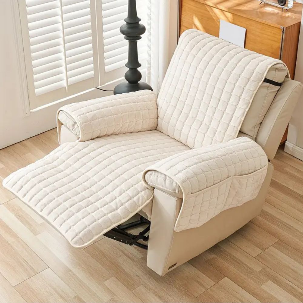 Quilted Non Slip Recliner Cover with Grid Stitching and Side Pocket | Quilted Recliner Cover with Pocket | Recliner Covers