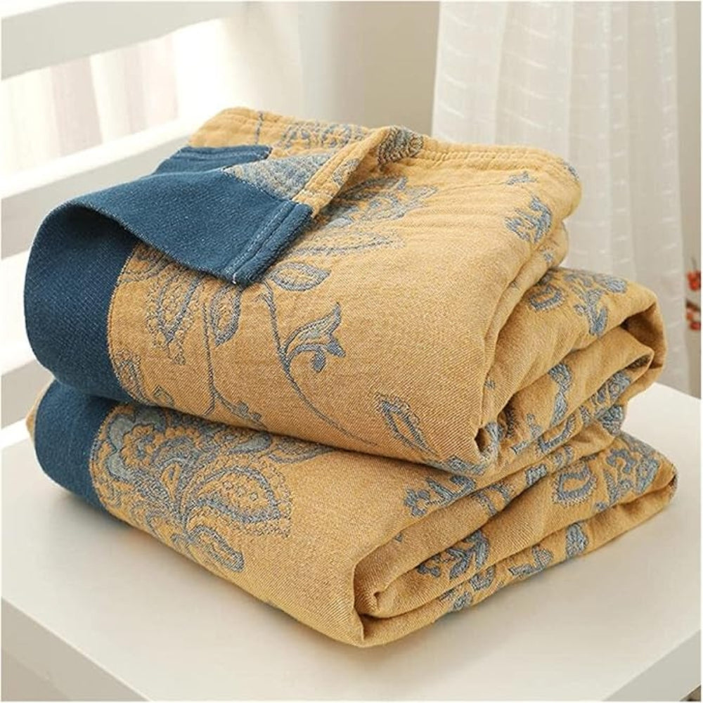 Five-Layer Floral Cotton Gauze Blanket in Throw and Bed Sizes | Five Soft Layers of Cotton Gauze | Throw Blankets