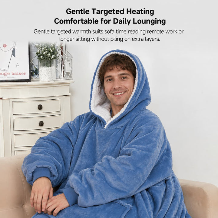 USB Heated Blanket Hoodie with 3 Heating Zones, Thick Flannel, Unisex | Heated Flannel Hoodie Blanket | Heated Blankets