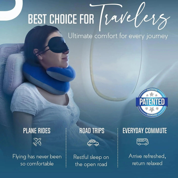 Double-Support Travel Neck Pillow with Chin Support | Support for Head, Neck and Chin | Travel Pillows