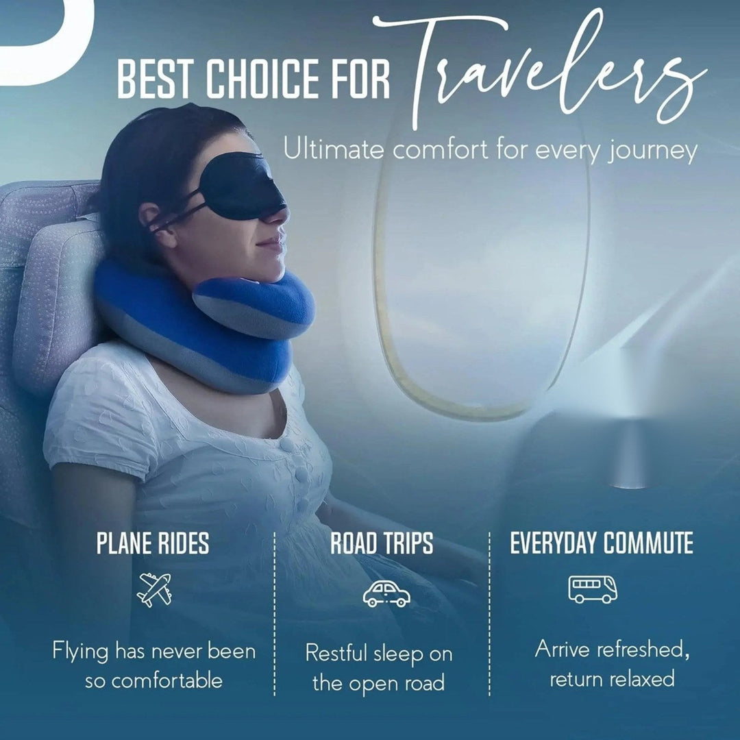 Double-Support Travel Neck Pillow with Chin Support and Carry Case | Head, Neck and Chin Support | Travel Pillows