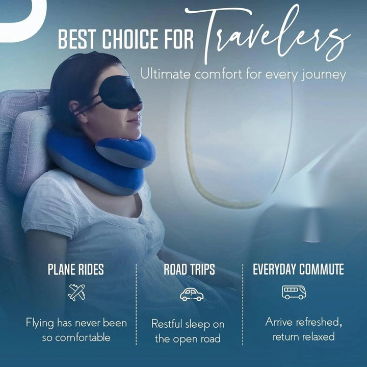 Double-Support Travel Neck Pillow with Chin Support and Carry Case | Head, Neck and Chin Support | Travel Pillows