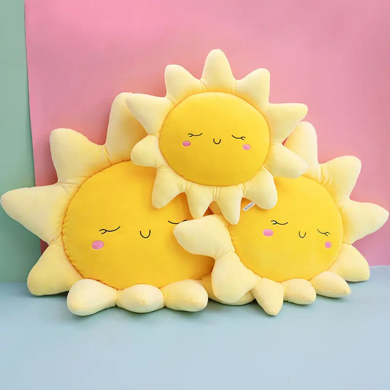 Sun and Cloud Plush Pillow with Embroidered Design for Sofa | Sunny Cloud Embroidered Cushion | Decorative Pillows