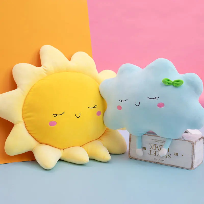 Sun and Cloud Plush Pillow with Embroidered Design for Sofa | Sunny Cloud Embroidered Cushion | Decorative Pillows