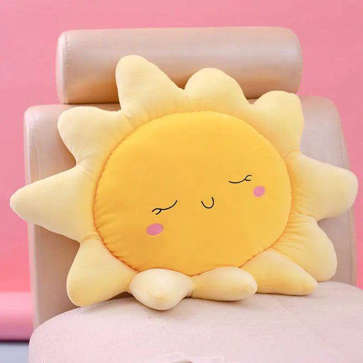 Sun and Cloud Plush Pillow with Embroidered Design for Sofa | Sunny Cloud Embroidered Cushion | Decorative Pillows