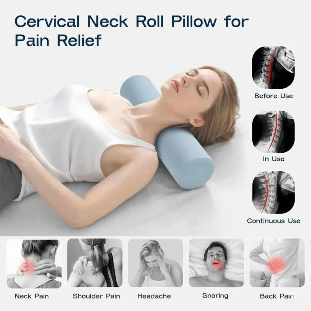 Cooling Memory Foam Roll Pillow with Cylindrical Support | Cylinder Support with a Cool-Touch Cover | Bed Pillows