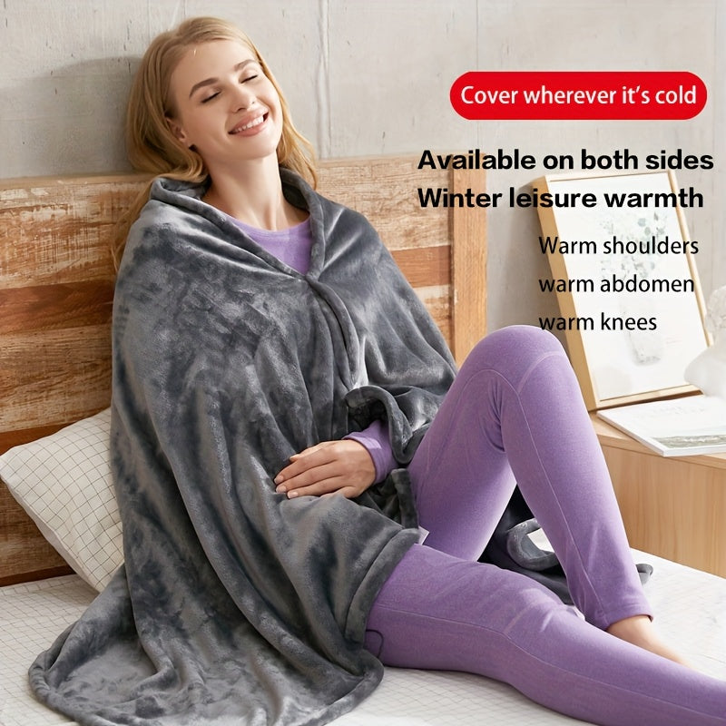 USB Heated Shoulder Wrap Blanket in Cotton Spandex Fleece | Heated Wrap for Neck and Shoulders | Heated Blankets