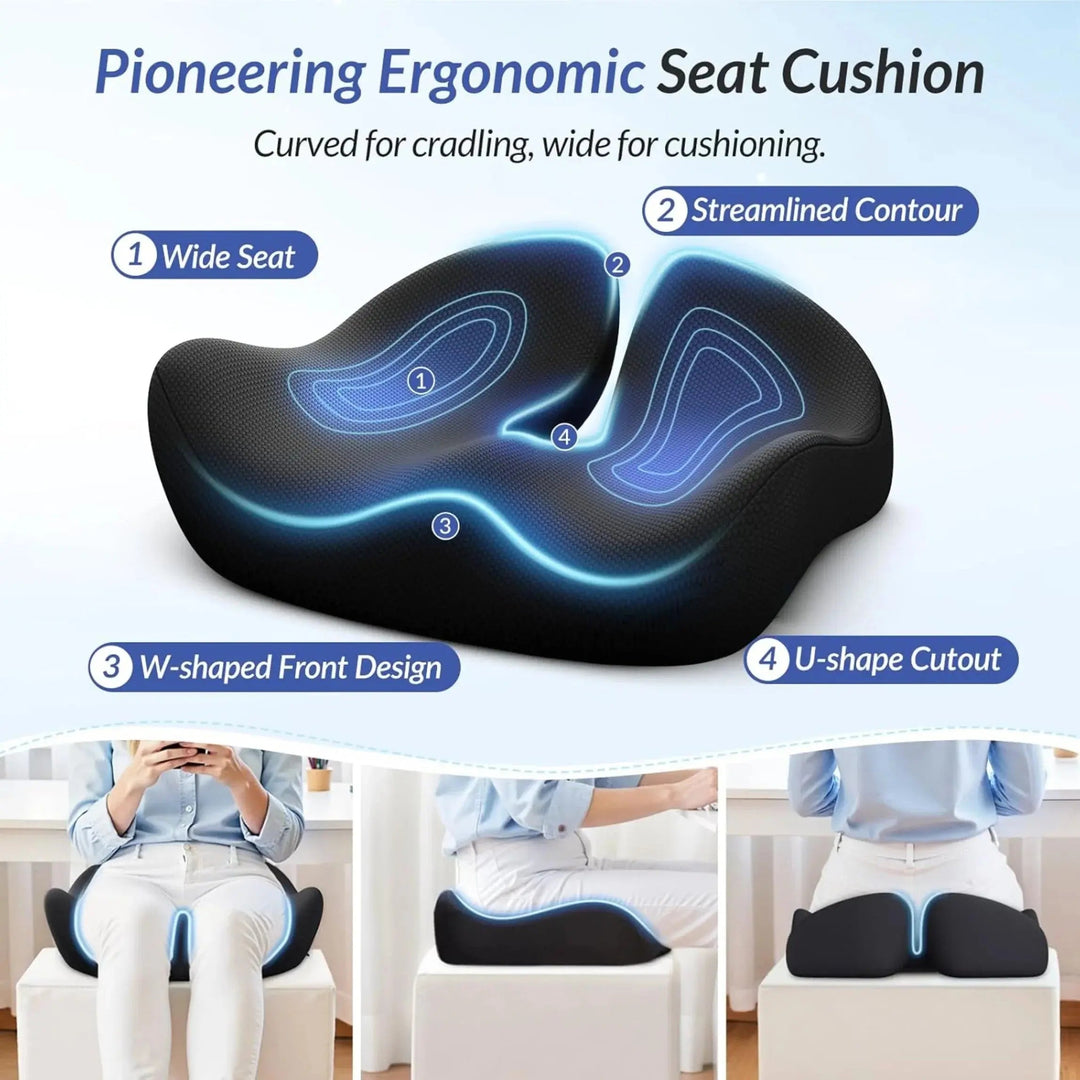 U-Shaped Memory Foam Seat Cushion with Non-Slip Base for Car and Office | U-Shaped Cushion for Everyday Seating | Seat Cushions