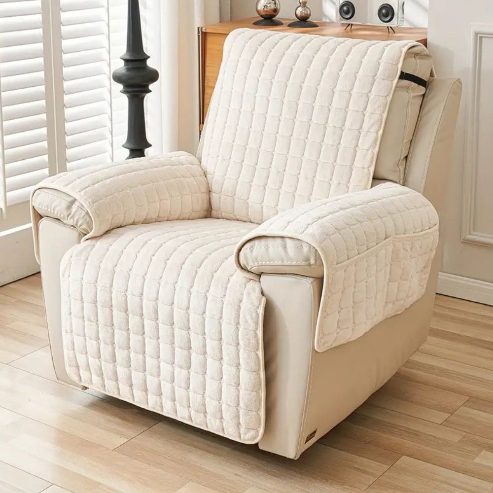 Quilted Non Slip Recliner Cover with Grid Stitching and Side Pocket | Quilted Recliner Cover with Pocket | Recliner Covers