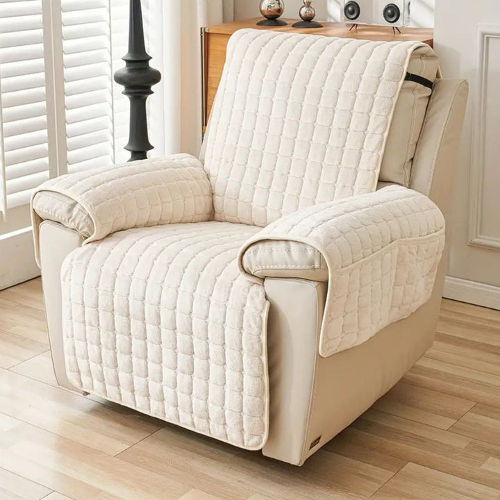 Quilted Non Slip Recliner Cover with Grid Stitching and Side Pocket | Quilted Recliner Cover with Pocket | Recliner Covers