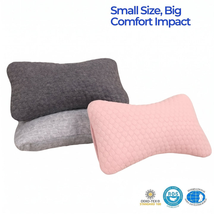 Mini Cotton Travel Comfort Pillows, Set of 2 Compact Pillows | Compact Pillows for Travel and Rest | Travel Pillows