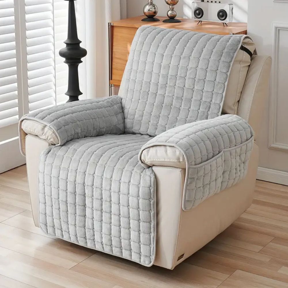 Quilted Non Slip Recliner Cover with Grid Stitching and Side Pocket | Quilted Recliner Cover with Pocket | Recliner Covers