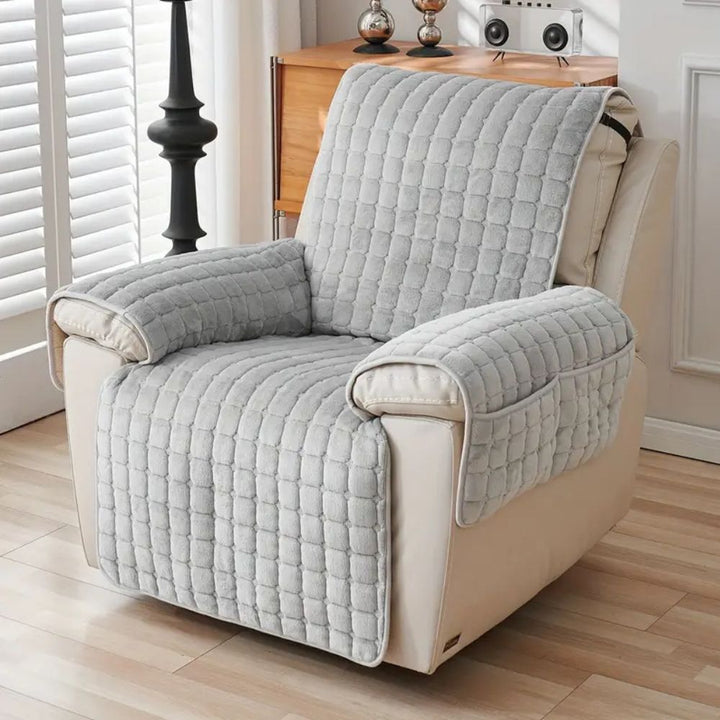 Quilted Non Slip Recliner Cover with Grid Stitching and Side Pocket | Quilted Recliner Cover with Pocket | Recliner Covers