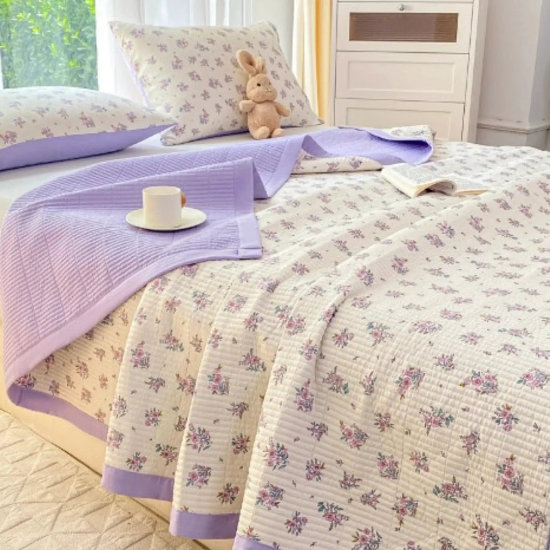 Purple Floral 3-Piece Bedding Set with Microfiber Duvet Cover and Zipper | Pretty Floral Bed Set in Soft Microfiber | Bedding Sets
