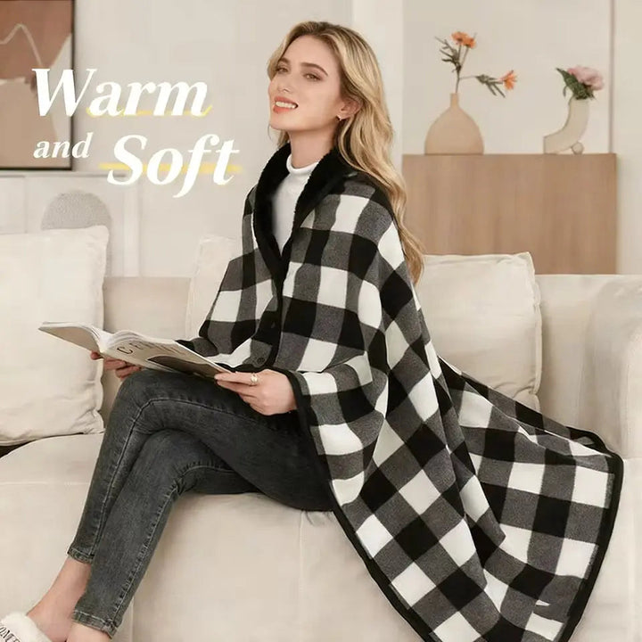 Wearable Plaid Fleece Blanket with Snap Closures | Wear It Without It Slipping | Wearable Blankets