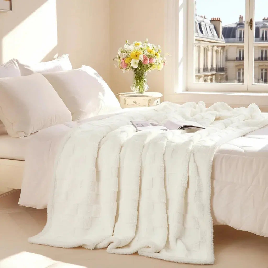 Sherpa Flannel Throw Blanket with Fluffy Reverse Side | Medium-Weight Cozy Layer | Throw Blankets
